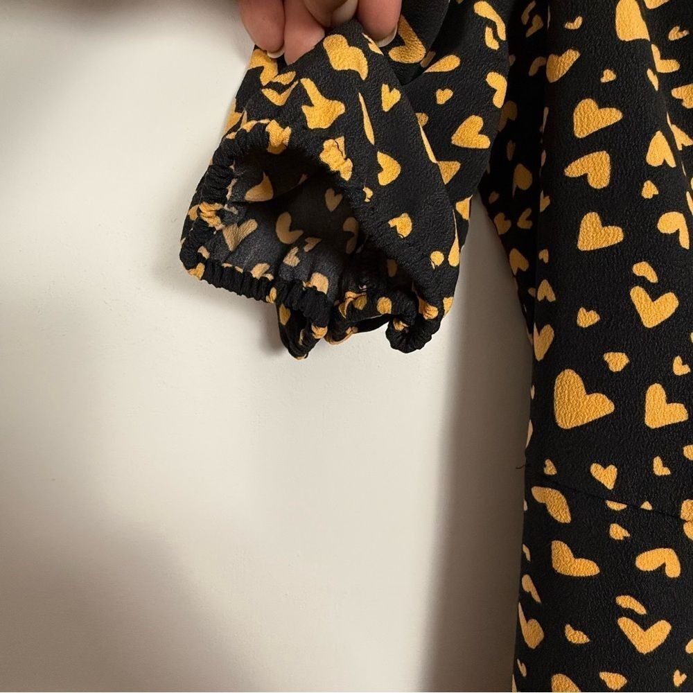 POPSUGAR Black Yellow Heart Print Wrap Maxi Dress Puff Sleeve XS - Picture 11 of 16